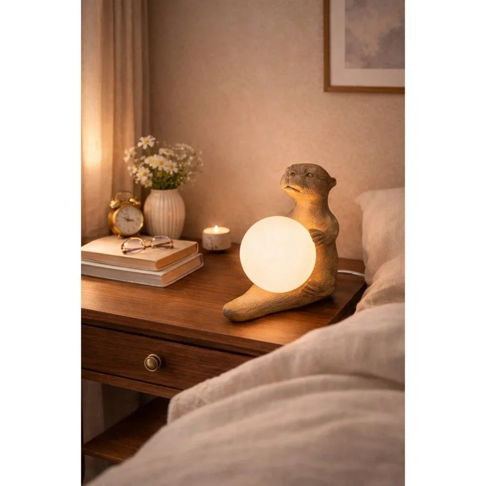 New Retro Gold Round Globe Sea Otter Animal Night Light Kid Bedside Lamp